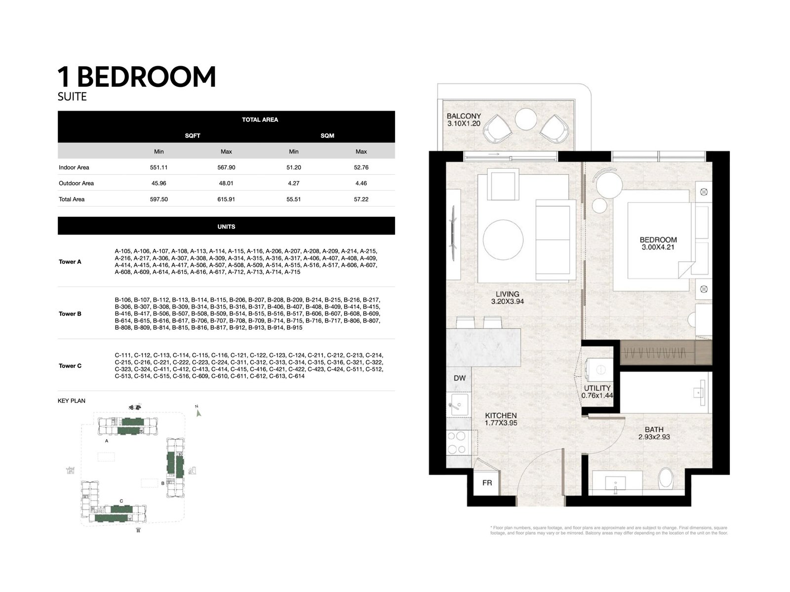 1 bedroom floor plan at Lunara by RAK Properties Al Marjan Island